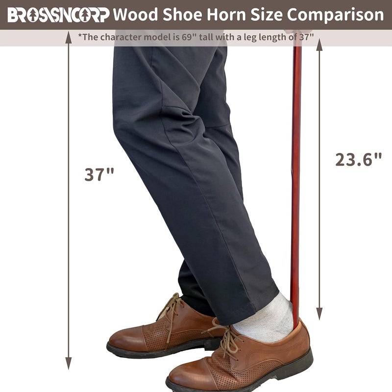 Brosisincorp قرن حذاء خشبي بمقبض طويل لكبار السن 23.6" مساعد سهل للارتداء حلقات تعليق للنساء والأطفال والرضع وكبار السن - Image 5